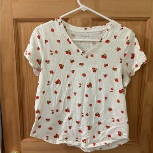 Old Navy White Tee with Strawberry Pattern